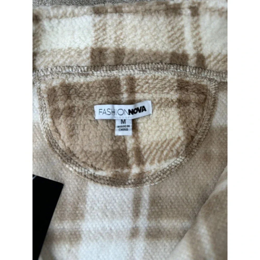 Fashion Nova Plaid Fleece Pullover Womens Cropped 1/2 Zip Teddy Sweater M